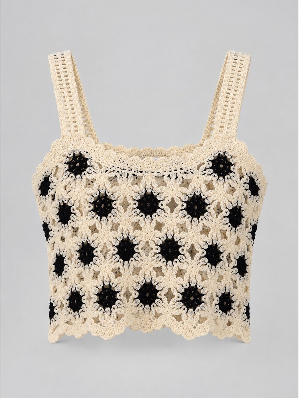 Walter Baker Trey Black Cream Crochet Granny Square Crop Top M